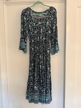 Soft Surroundings Navy and Teal Floral Maxi Dress
